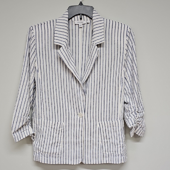 Chico's Jackets & Blazers - Chico's Linen Blend Striped Blazer, White Navy, Size 1 Or Medium